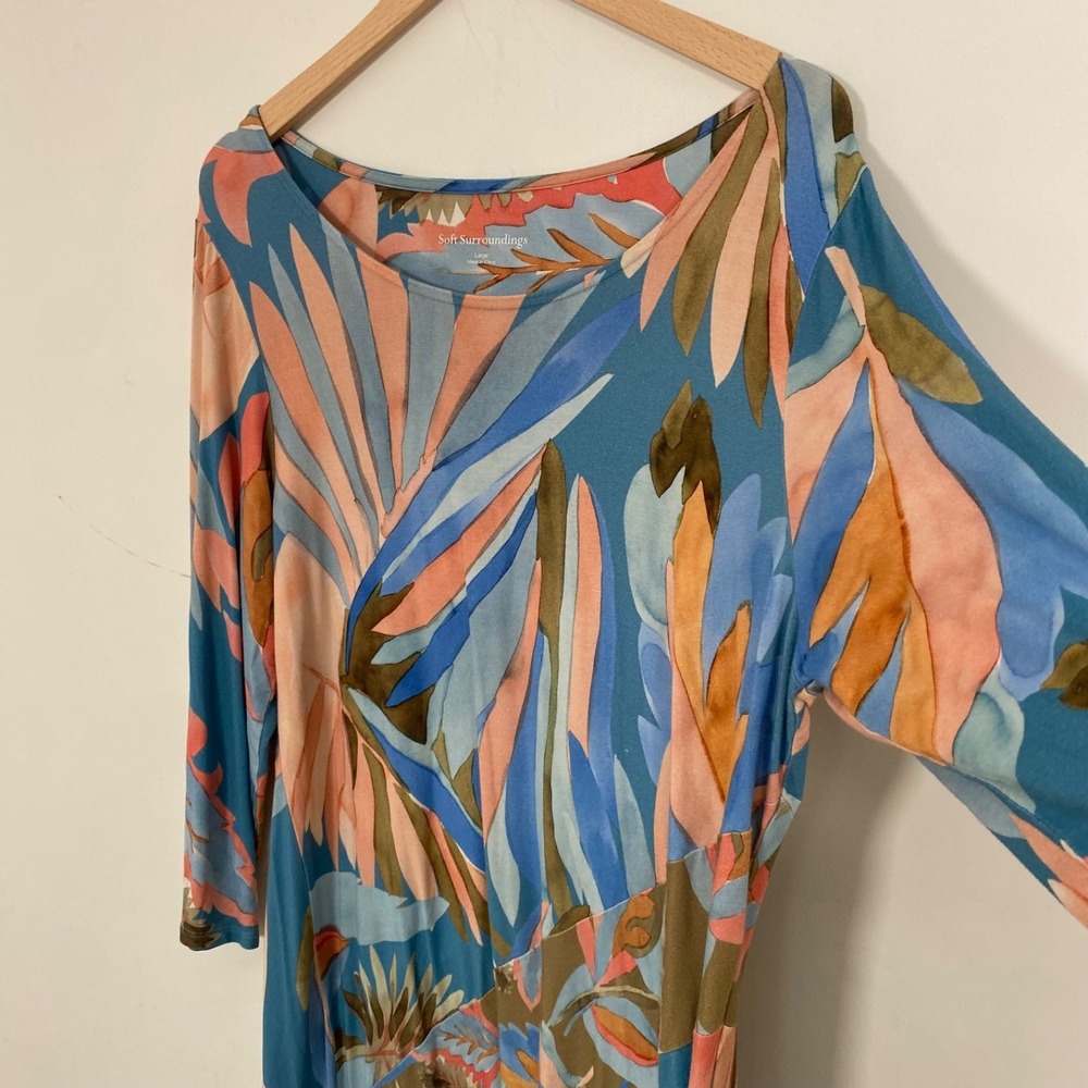 Soft Surroundings Womens Aqua Bloom Top Size Large Art To Wear Colorful Boho - Picture 2 of 9